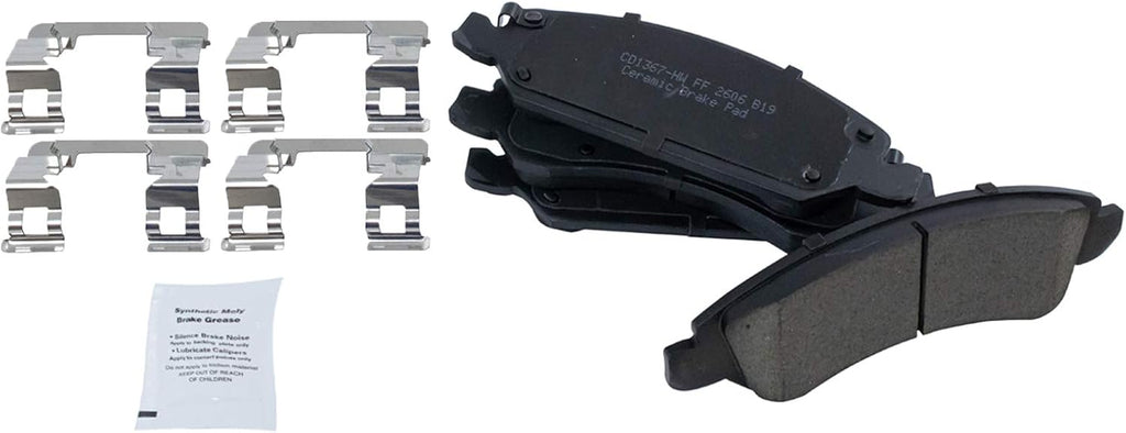 TRQ Front Ceramic Brake Pad Coated Rotor Rear Drum Shoe & Hardware Kit w/Fluids Compatible with 2009-2013 Chevrolet Silverado 1500 GMC Sierra 1500