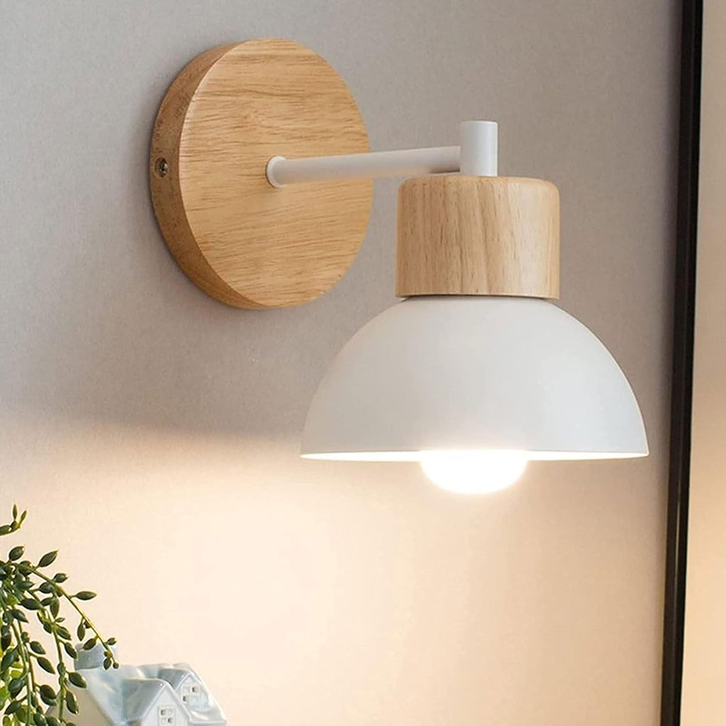 Nordic Style Wrought Iron Wall Sconce Modern Solid Wood Chassis Wall Lamp Wall Mounted Lighting Fixture for Bedroom Bedside Living Room Corridor Study Bathroom Vanity Mirror