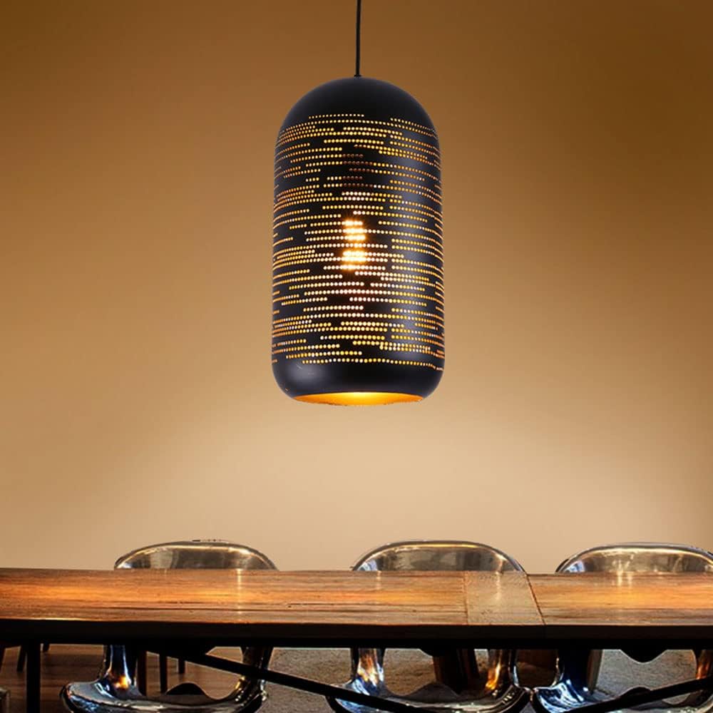 Chandelier, Black Wrought Iron Chandelier Retro Industrial Lamp Single Headlight Pendant Light Chandelier Metal Shade Hanging Lighting Fixtures Restaurant Bar Cafe(7.8in*15.3in)