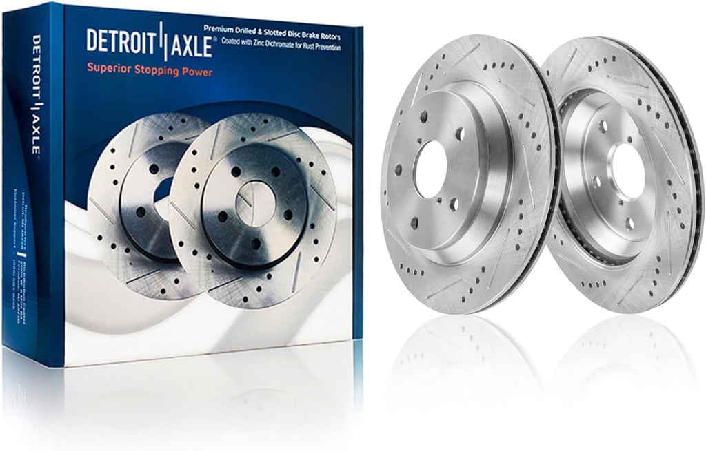 Detroit Axle - 8pc Brake Kit for 2019 2020 2021 2022 2023 Subaru Crosstrek, Drilled and Slotted Disc Brake Rotors Ceramic Brakes Pads Replacement: 11.56' inch Front and 11.22' inch Rear Rotor