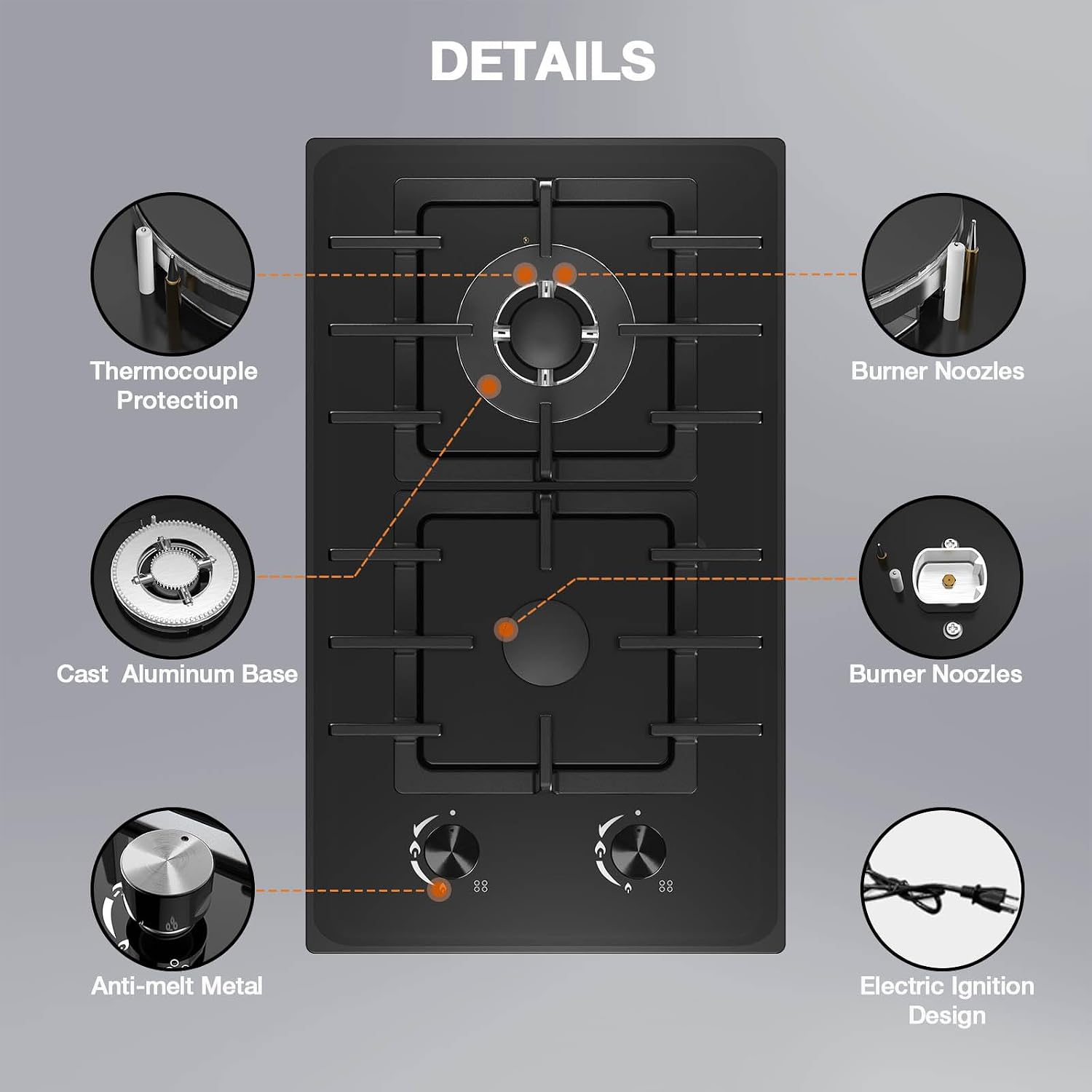 2 Burner Gas Stove Propane Cooktop, Tempered Glass Gas Cooktop 12 inch Stainless Steel Gas Burner with Thermocouple Protection, Lpg/Ng Dual Fuel Built-in Gas Stove Top for Apartments, Rvs