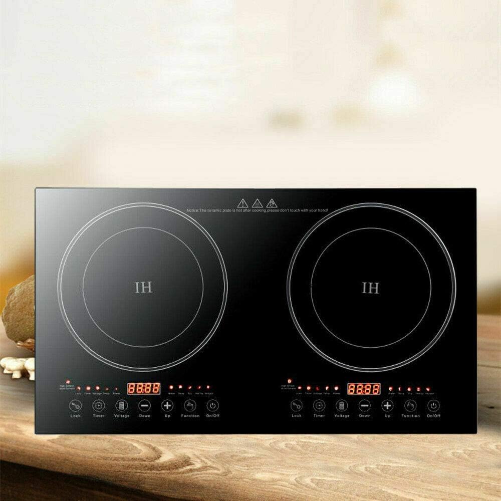 DYRABREST Electric Double Induction Cooktop,110V LCD Display Induction Hot Plate with 8 Levels Firepower and Multiple Cooking Modes,Far Infrared Heating Countertop Burners for Home (type 2)