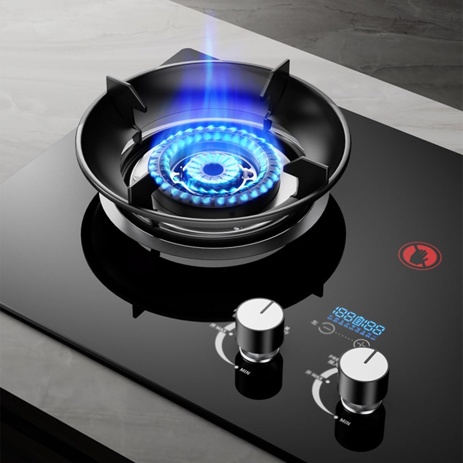 Gas Stove,Built-in Gas Stove with 2 Burners,5.2KW Nine-Cavity High-fire Timer,Gas/LP Gas Conversion Stove,with Flameout Protection,for Home Kitchen(LPG)