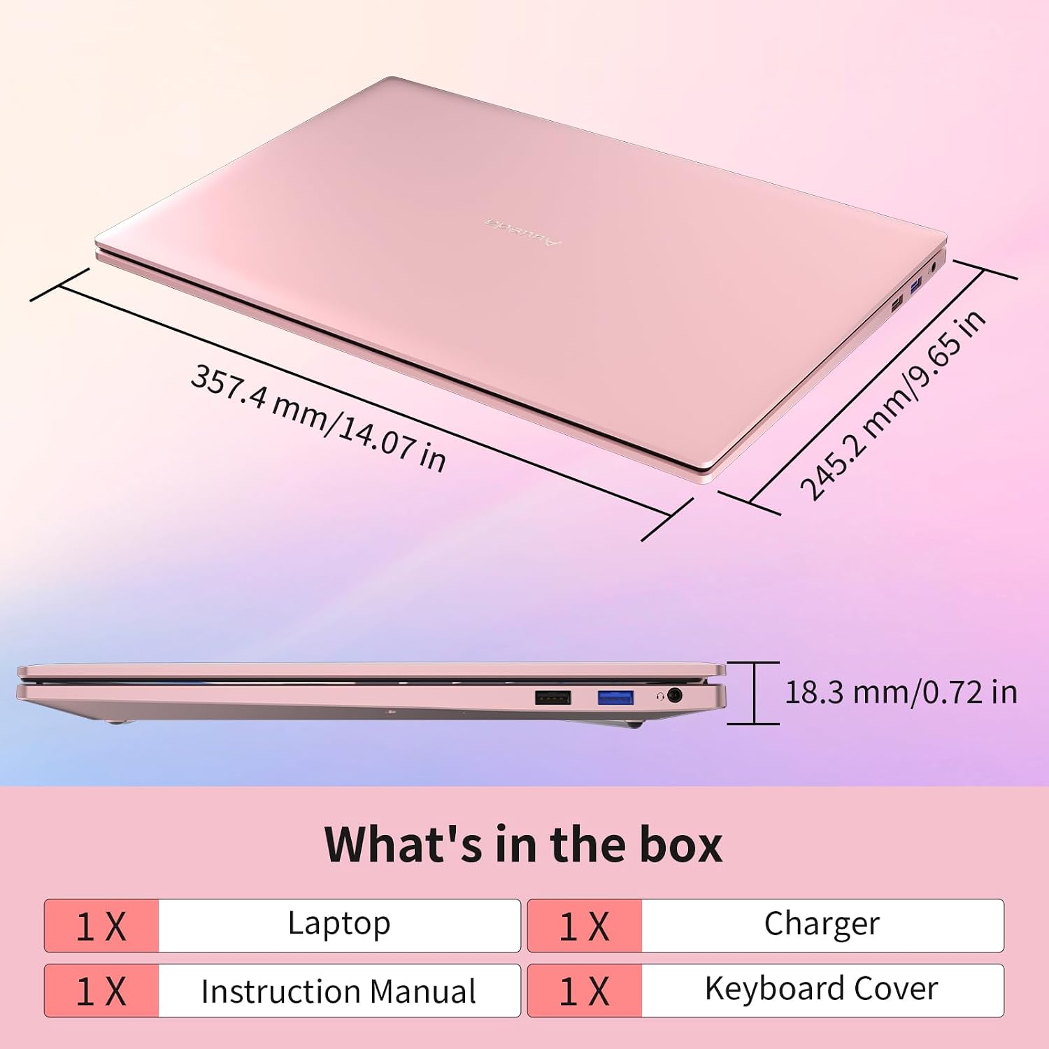 Auusda 16' FHD Traditional Laptop Computers, i3 Processor, WiFi 6 Bluetooth 5.3, Laptops Notebook for Home Office Study, Type-C, Backlit Keyboard, Fingerprint Unlock, Win11 Pro 16GB RAM 1TB SSD Pink