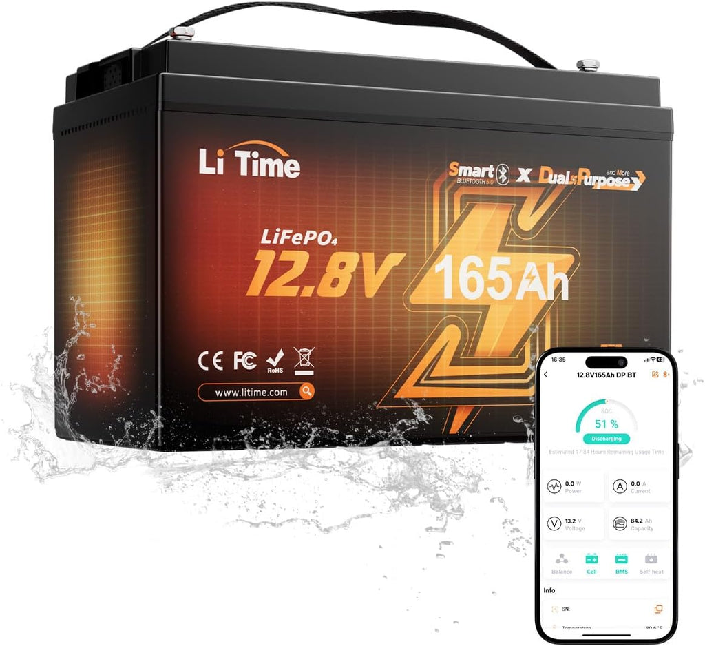 Litime 12V 165Ah Dual Purpose LiFePO4 Lithium Marine Starting Battery, 1200CCA, Deep Cycle Cranking & Storage Battery for Boat, Group 31, Compatible with Yamaha, Mercury, Honda, Suzuki, Evinrude