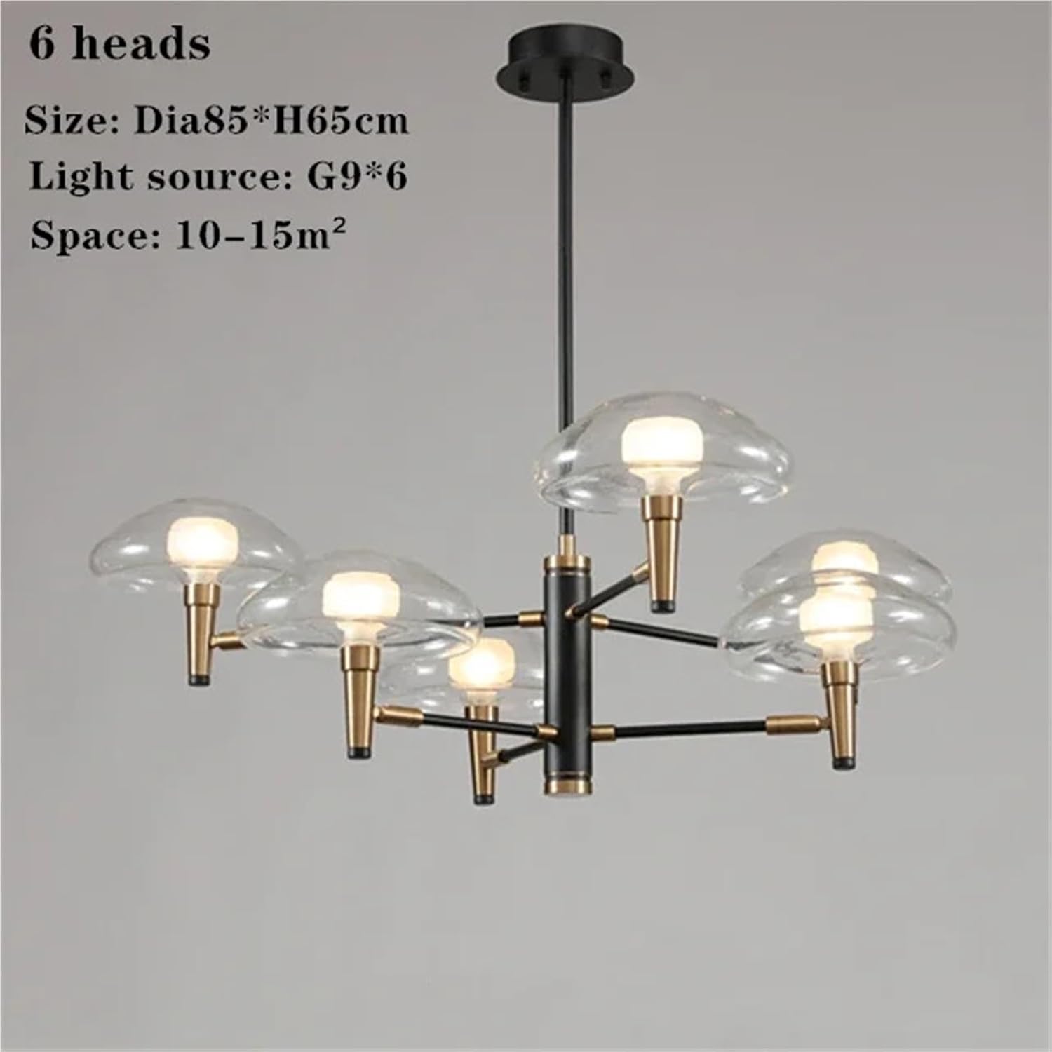 Multiple Heads Black Gold Jellyfish Chandelier for Living Dining Room Bedroom Kitchen Wrought Iron Glass Decoration Lighting,Dining Light Fixtures