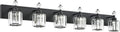 PRESDE 6-Light Crystal Bathroom Lights Fixtures Modern Matte Black Bathroom Lights Fixtures Over Mirror Bath Wall Lighting