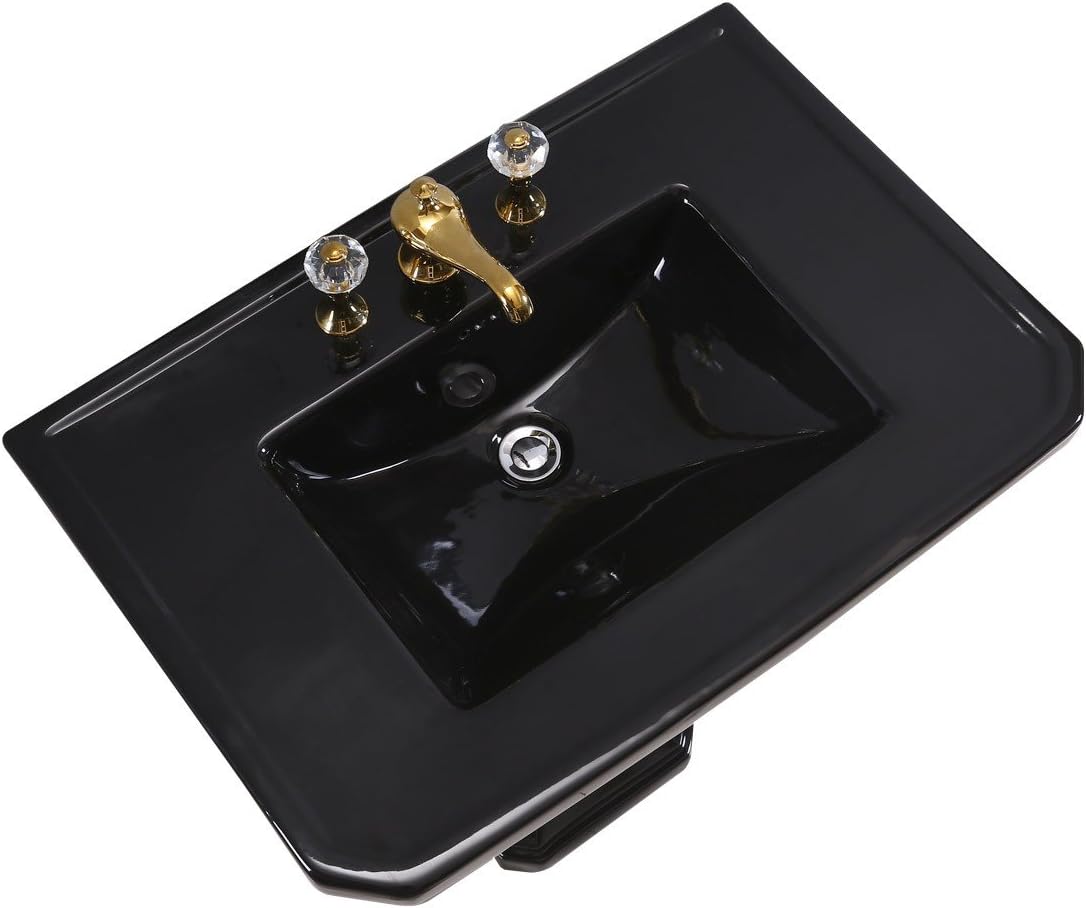 Renovators Supply Manufacturing Victorian 32' W x 34.5' H x 22' Proj. Large Bathroom Black Pedestal Sink, Vitreous China, with Overflow, Compatible with 8 in. Widespread Faucets