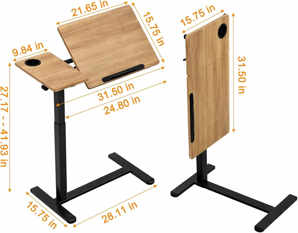 Ytaoka Height Adjustable Standing Desk with Wheels Foldable Standing Desk Mobile Tilting Laptop Desk Rolling Overbed Table for Home Office Bedroom Living Room