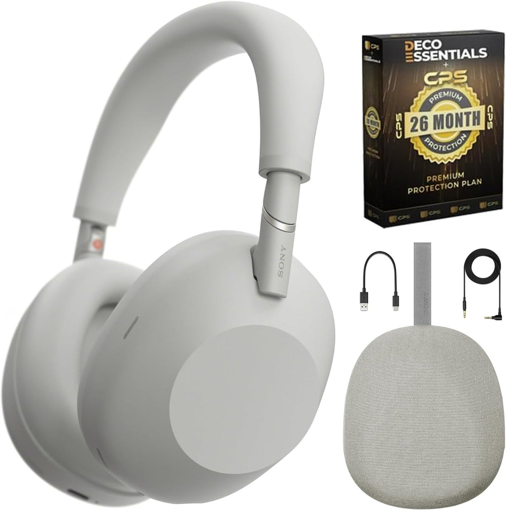 Sony WH-1000XM6/S Best Wireless Noise Canceling Headphones, Platinum Silver Bundle with Deco Essentials Exclusive CPS 26 Month Protection Pack | Official USA Partner Model