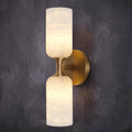 Alabaster Wall Sconces, 14' Modern Spanish Natural Marble Vanity Light, Dimmable Hardwired Brass Gold Wall Sconce Lighting for Bathroom Mirror, Bedroom, Living Room, Luxury Stone Wall Fixtures (1 Pcs)