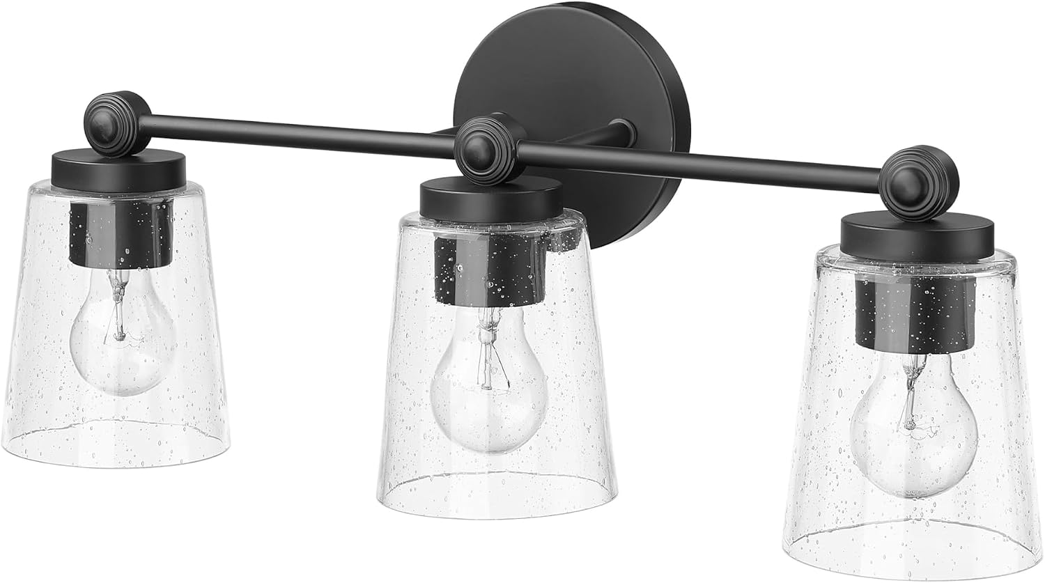 ML Lighting | Lauryn Collection | 22003-MB | 3 Light Vanity in Matte Black Finish with Clear Seeded Glass Shade | Versatile Design That adds High-End Texture and Elegance to Your Bathroom