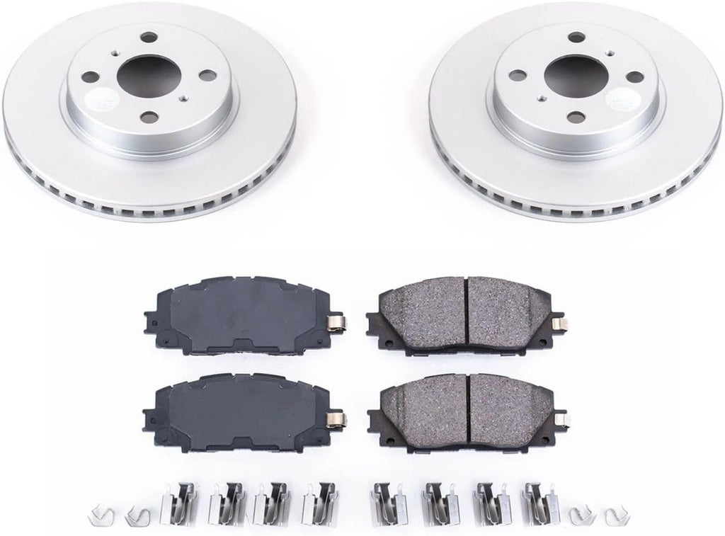 PowerStop Front Brake Kit for Scion iQ 2013 |Toyota Prius C 2012-19 |Yaris 2007-18 - Fully-Coated Disc Rotors with Z17 Ceramic Brake Pads Replacement, CRK5863