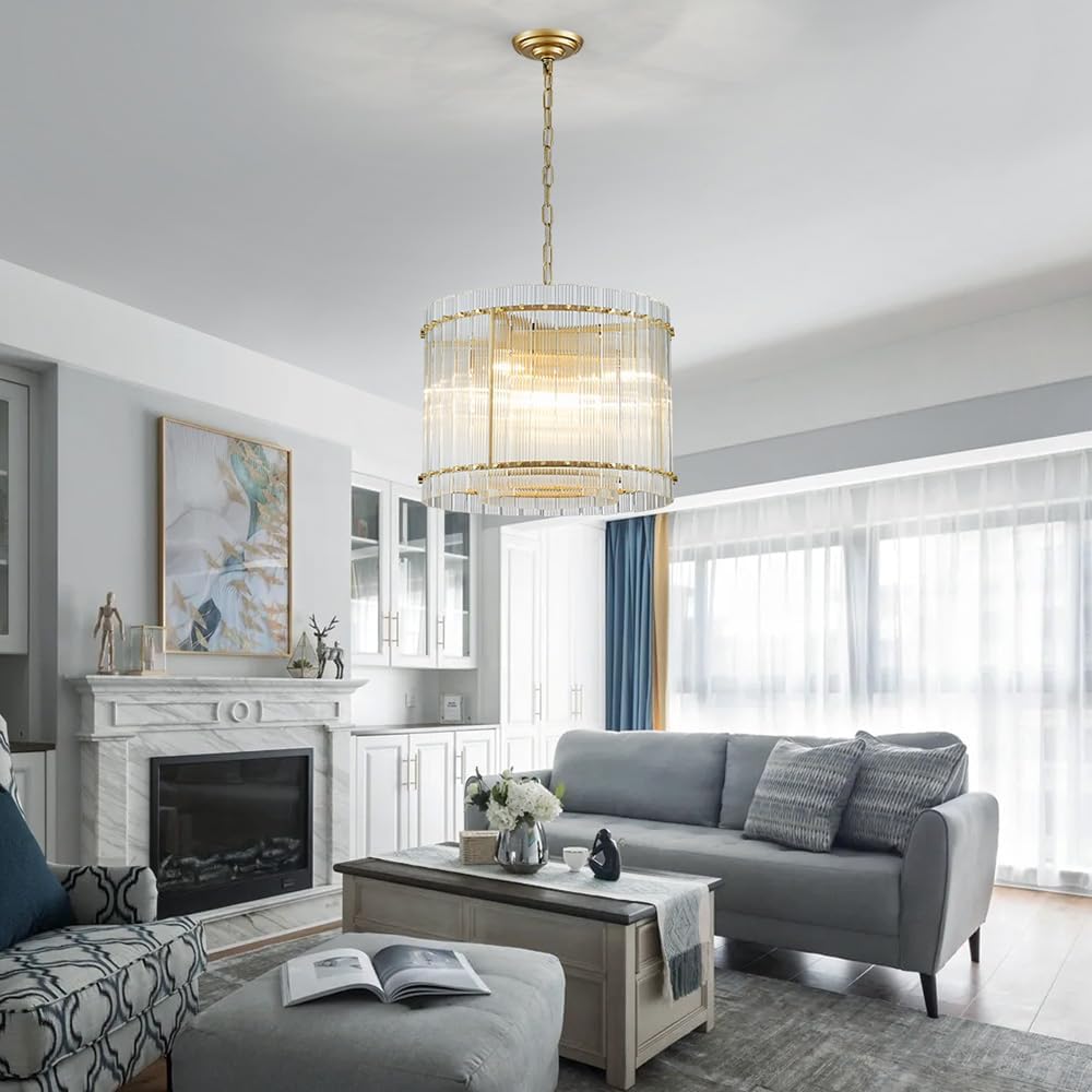 Saint Mossi 22045 Pendant Chandeliers, Mid-Modern Modern Design, Perfect for Living Space, 8 x E12 Sockets, D19'' x H14'', Adjustable Max Height 78', Glass Shade & Gold Finish Metal Frame