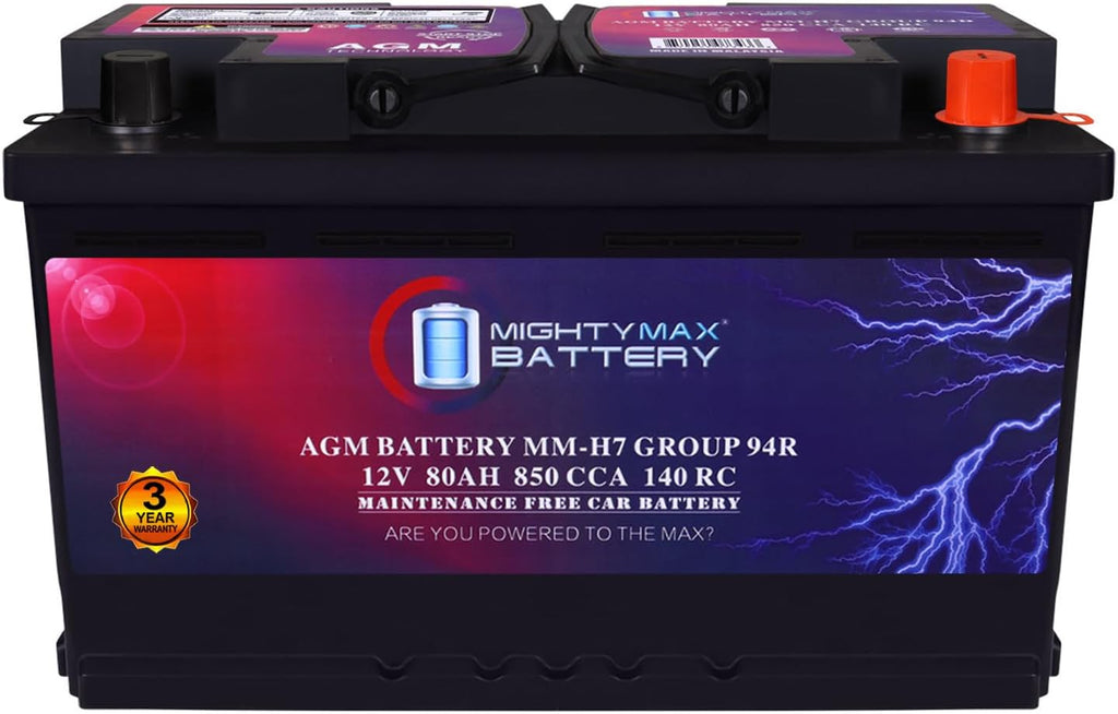 Mighty Max Battery MM-H7 Start and Stop Car BCI Group Size 94R 12V 80AH, 140RC, 850 CCA Rechargeable AGM Car Battery