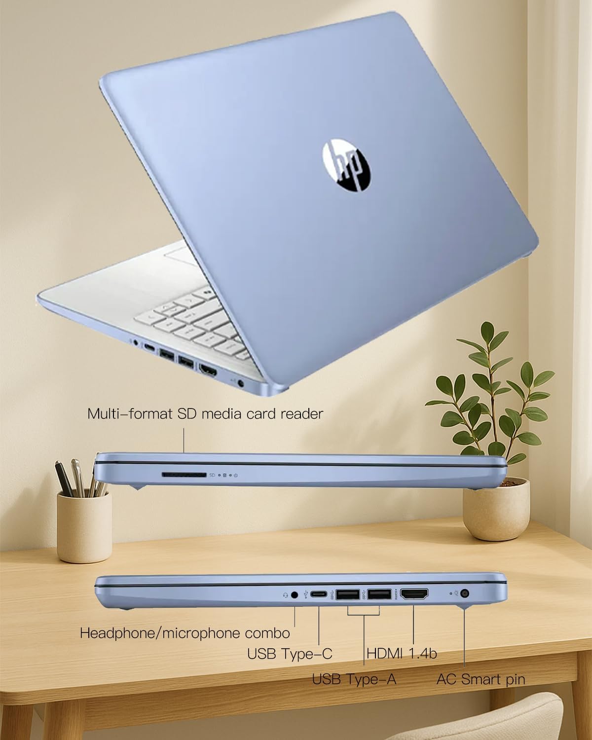 HP Flagship Everyday Laptop Computer - Win 11 Pro & AI-Powered 1-Y Office 365 • Intel Quad-Core(up to 3.4GHz) • Long Battery • 16G RAM • 128G UFS • w/256G SD Card & DVD Drive for Student & Business