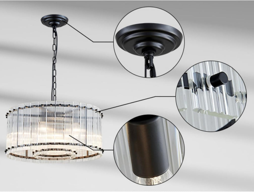 Saint Mossi Modern Glass Chandelier Light Fixture, Doule Layer Drum Pendant Modern Chandelier Lighting with 7-Light, Black Finish