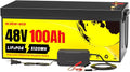 48V 100AH Lifepo4 Battery Built-in 200A BMS Grade A+ cell Deep Cycle Lithium golf cart Battery with 58.4V Charger for RV, Boat, Off-grid, Solar, Motorhome, Caravan
