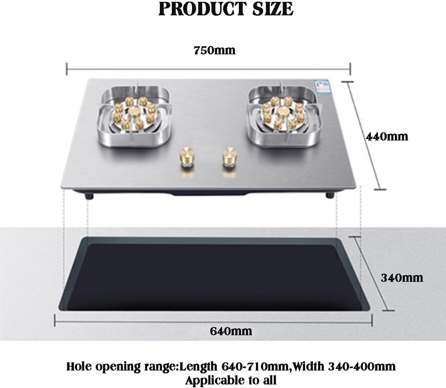 Gas Cooktop,2 Burners Stainless Steel Gas Hob,7.2KW NG/LPG Gas Stove,for Caravan Home Camping Catering Electronic Pulse Type Gas Stove (Color : NG)