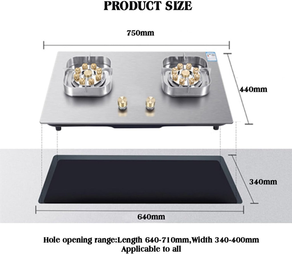 NIKKHO Gas Cooktop,2 Burners Stainless Steel Gas Hob,7.2KW NG/LPG Gas Stove,for Caravan Home Camping Catering Electronic Pulse Type Gas Stove (Color : LPG), 54768