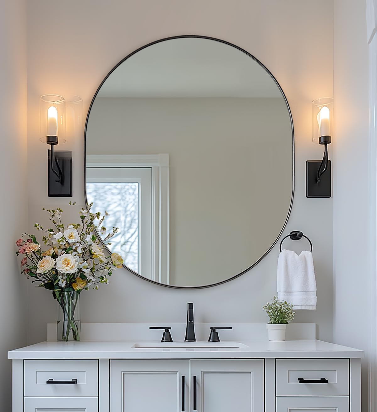 ANDY STAR 30x36'' Oval Mirror, Black Oval Mirror Pill-Shaped Design in Stainless Steel Metal Frame for Bathroom, Entryway, Living Room, Contemporary 1' Deep Wall Mount Vertical or Horizontal