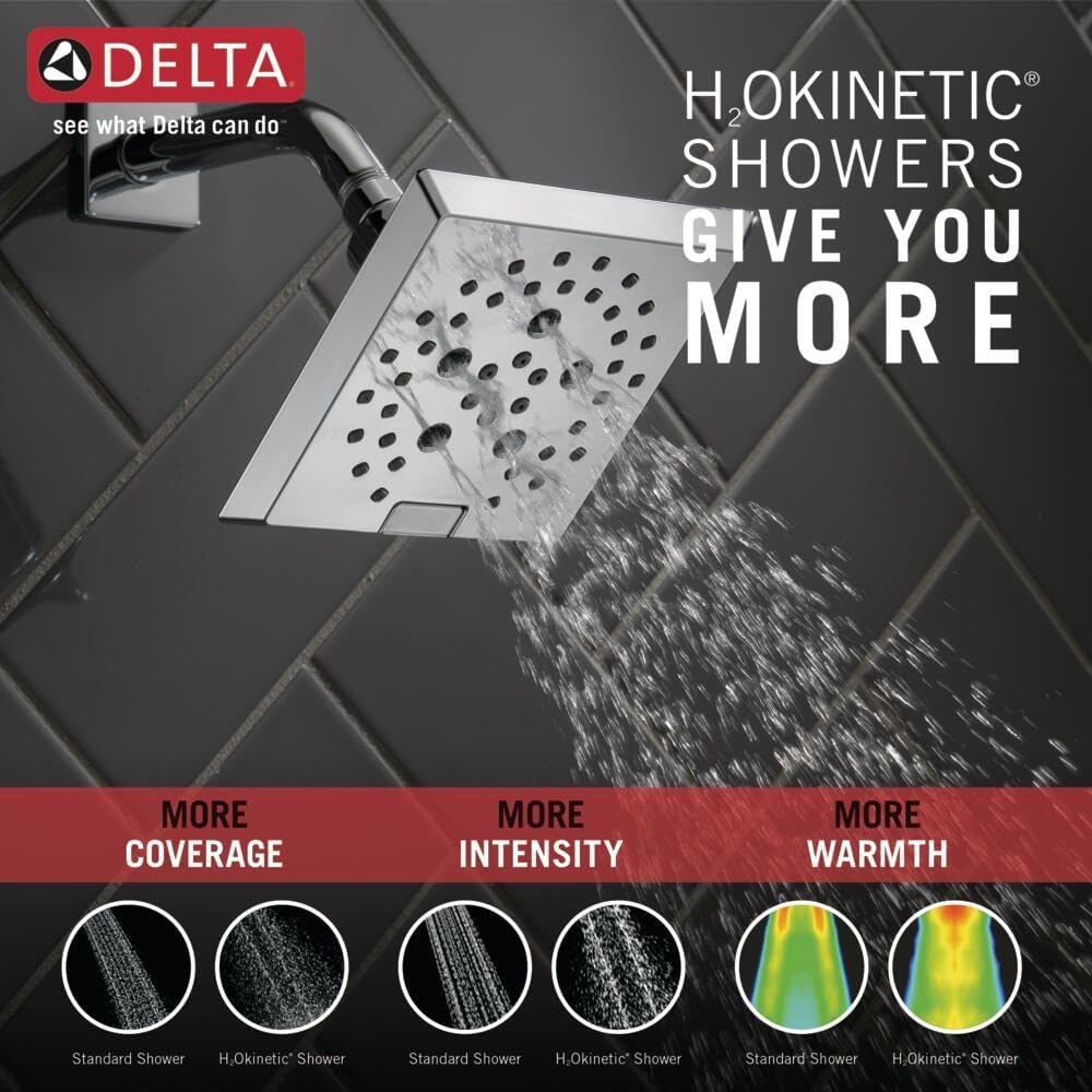 Delta Faucet 5-Spray H2Okinetic Raincan Shower Head, Oil Rubbed Bronze Showerhead, Square Shower Head, Delta Shower Head, Water Saving Shower Head, Venetian Bronze 52664-RB