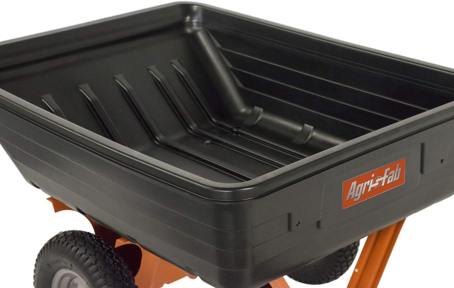 Agri-Fab 45-0533 650 lbs Tow Behind Poly Dump Cart, 10 CU. FT.; Lawn & Garden Cart/Trailer for Lawn Mowers, 16' Pneumatics Tires, Easy to Use Foot Pedal Dumping Lever