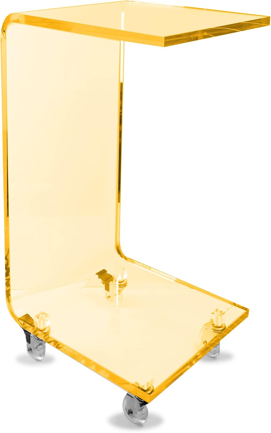 Acrylic C Table - Small Side Table Living Room Decor - Slim C-Shaped End Table for Sofa with Wheels - Drink Table, TV Tray Table, Horizontal Laptop Stand for Couch (Golden Nugget Edge)