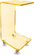 Acrylic C Table - Small Side Table Living Room Decor - Slim C-Shaped End Table for Sofa with Wheels - Drink Table, TV Tray Table, Horizontal Laptop Stand for Couch (Golden Nugget Edge)