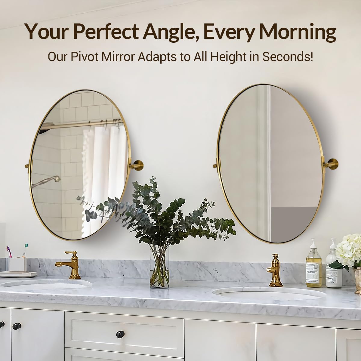 MOON MIRROR Gold Oval Mirror, Oval Pivot Mirror for Bathroom, Brass Oval Vanity Mirror for Wall, Oval Mirror for Bathroom, Brushed Gold Tilting Bathroom Pivoting Mirror(Overall 25.37' x 30')