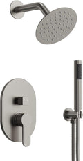 6' High-Pressure Shower System with Handheld Spray, Wall Mount Round Bathroom Shower Faucet Set with Valve (Brushed Nickel)