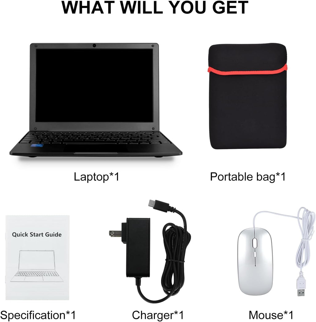 Portable Mini Education Laptop Computer with Celeron N4000 CPU 8GB RAM 256GB SSD HD IPS Screen, Laptop Computer for Learning, Office Work (Black)
