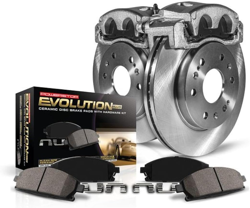 PowerStop Front Brake & Caliper Kit for Jeep Cherokee 1999-01 | Jeep Wrangler 1999-06 - Ceramic Brake Pads + Calipers + Disc Rotors Replacement, KCOE2152