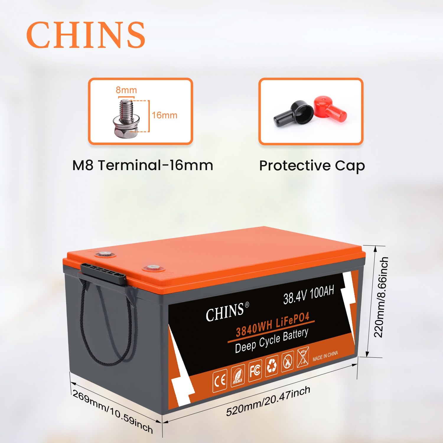 CHINS 36V 100Ah Lithium Golf Cart Battery, Includes 36V 25A Charger, Monitor, Built-in Bluetooth 200A BMS, 4000+ Cycles, 36 Volt Lithium Battery for Golf Cart