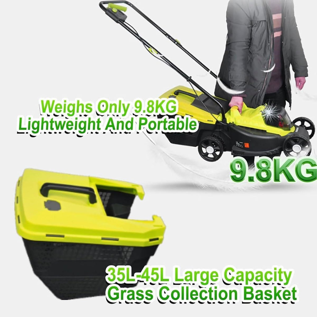 Electric Lawn Mower,1200W Cordless Roller Mulching Lawnmower with 2x4000mAh Batteries, 45L Grass Collection Box,32cm Cutting Width, 3 Adjustable Cutting Heights(30/50/70mm),for Garden Lawn