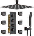 Thermostatic Shower System with 6 Body Jets & 16-Inch Ceiling Rainfall Shower Head, Oil Rubbed Bronze Luxury Full Body Shower Faucet with Handheld Sprayer, Shower Fixtures Set with Valve