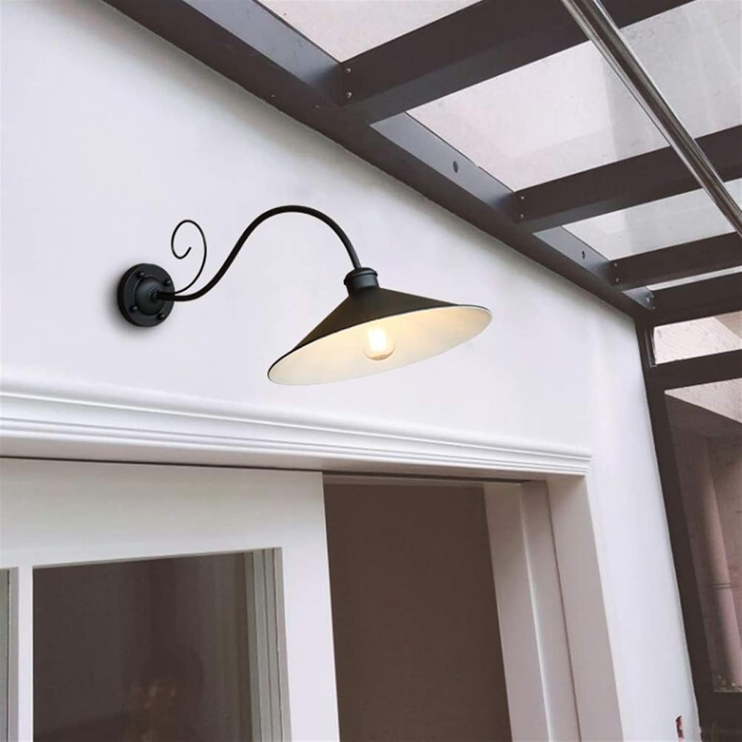 European wall light American Tradition S Shape Black Finish Outdoor Waterproof Wall Lamp Fixture - Exterior Glass Lantern Wrought Iron Metal Garden Wall Sconce Fixture E27 Edison Doorway Porch ,Modern