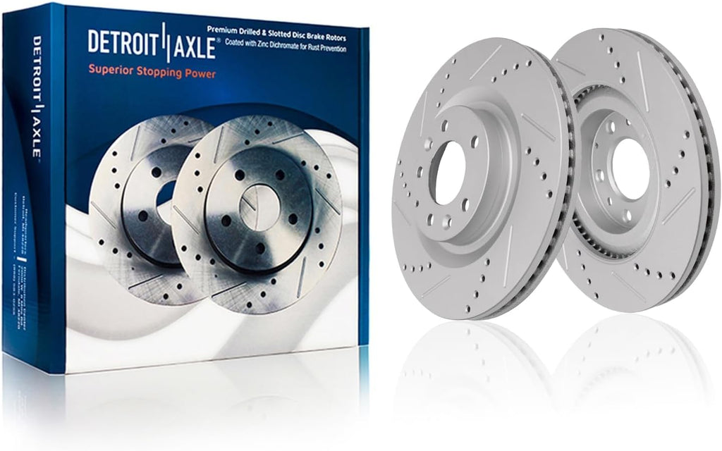 Detroit Axle - Brake Kit for 2019-2024 Mazda CX-5, Drilled and Slotted Disc Brake Rotors Ceramic Brake Pads with Hardware Replacement: 12.60' inch Front and 11.93' inch Rear Rotor