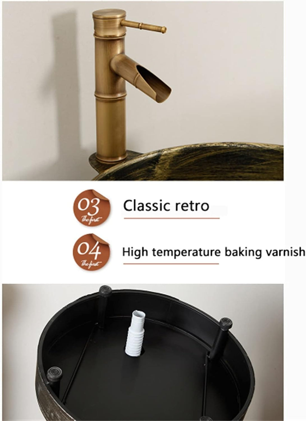 Industrial Style Pedestal Bathroom Sink - Retro Wrought Iron Vanity Unit with Faucet Mirror 43 X 47.87 Cm Ideal for Ktvs Cafes - Black Finish,2302