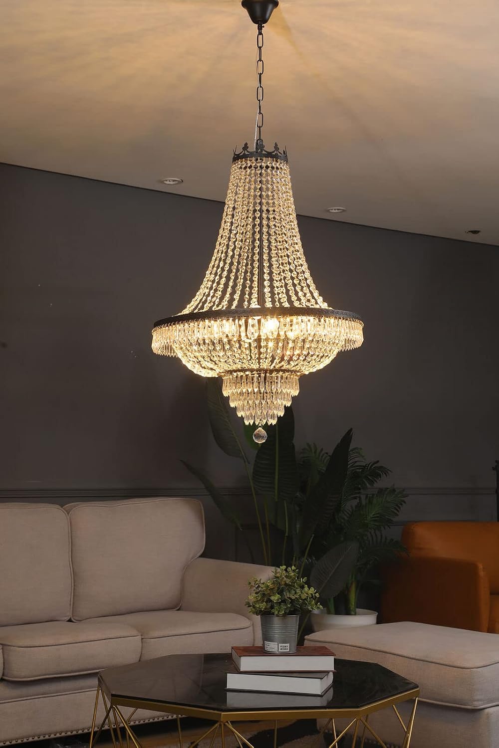 9 Light Modern Crystal Chandelier French Empire Pendant Light D24 x H30inch