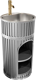 16 Inch Small Bathroom Vanity with Sink, Free Standing Sink Cabinet, Industrial Style Wrought Iron Bathroom Cabinet with Drain and Hot and Cold Faucet,Black,Silver