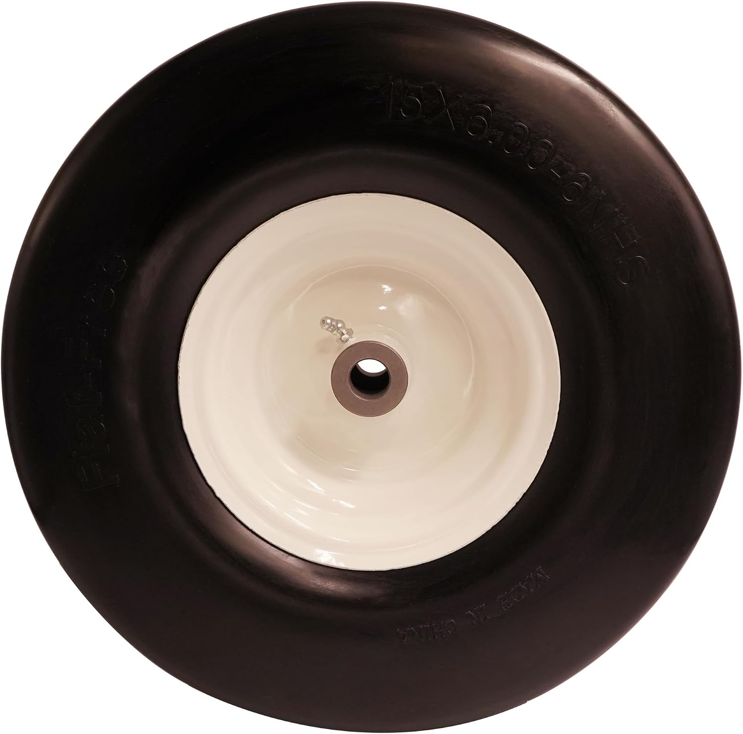 15x6.00-6 Flat Free Tire with 3/4' 5/8' & 1/2' Bushing for Zero Turn Lawn Mower, 3.0'-6.9'Center Hub Flat Free Lawnmower Tire and Wheel Assembly, Universal Fit 15 inch Solid Wheel for Garden Tractor
