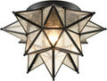 DAYCENT Boho Moroccan Seeded Glass Moravian Star Light Fixture Ceiling Flush Mount Hallway Kitchen, Black, 15 Inches