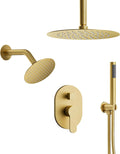 Ceiling Mount 10' High-Pressure Rainfall Shower Faucet, Dual Rainfall Shower Head System with Valve (Brushed Gold)