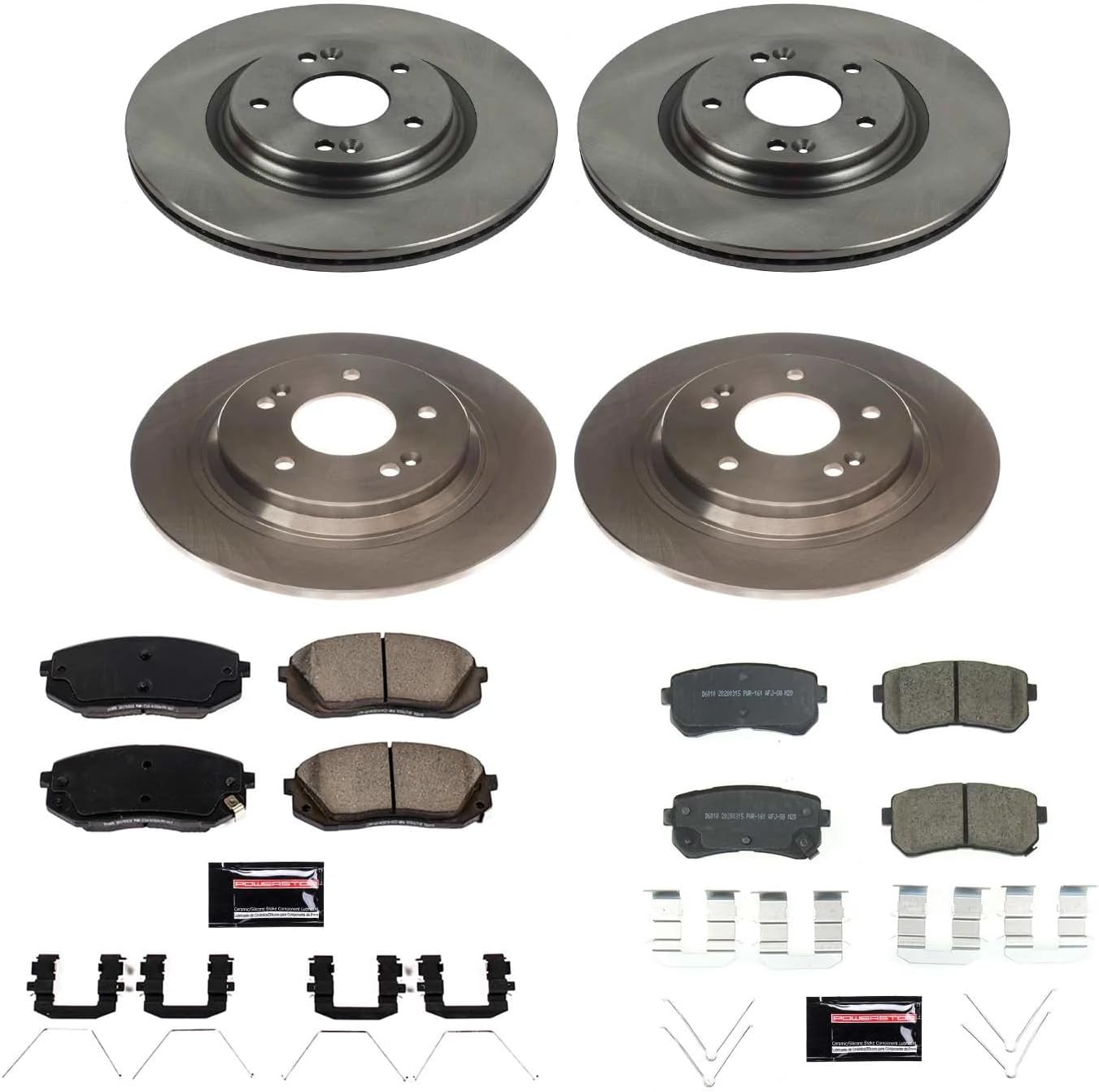 PowerStop Front and Rear Brake Kit for Hyundai Kona 2018-23 | Kia Seltos 2021-23 - Z17 Ceramic Brake Pads & Disc Rotors Replacement, KOE8286