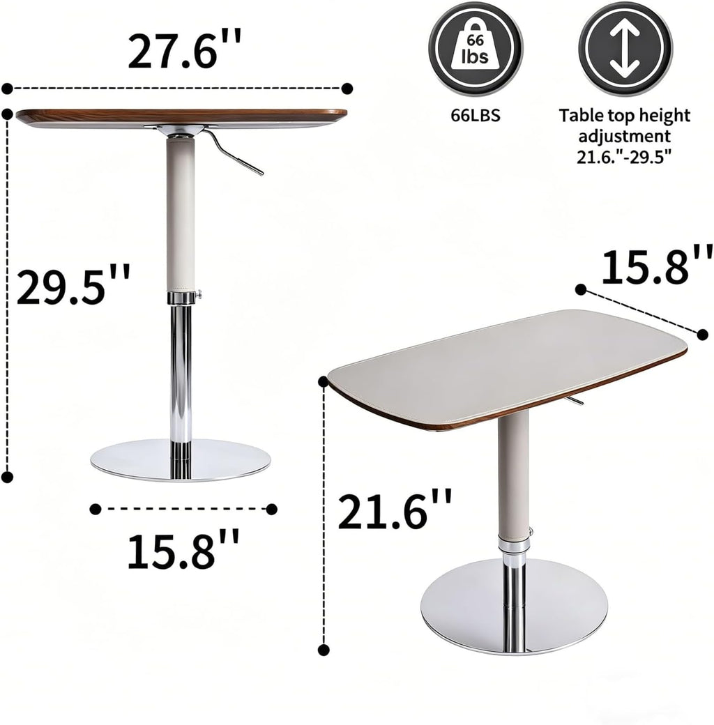 TV Trays for Eating on Couch, Adjustable Height 360° Swivel TV Tray with Saddle Faux Leather Top, Heavy Duty Snack Table for Sofa Bed Recliner, C Shaped Side Table for Laptop Dinner Small Spaces