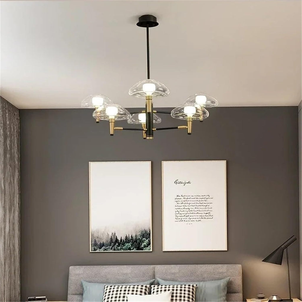 Multiple Heads Black Gold Jellyfish Chandelier for Living Dining Room Bedroom Kitchen Wrought Iron Glass Decoration Lighting,Dining Light Fixtures