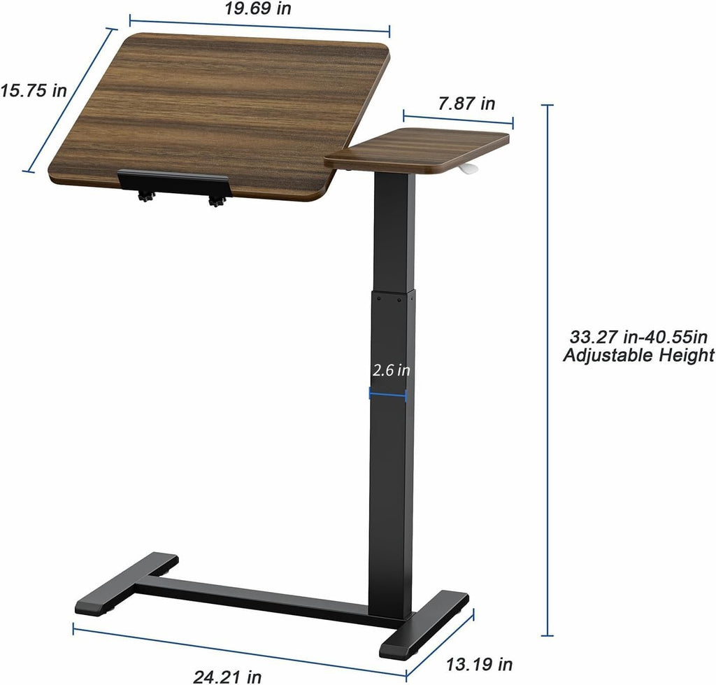 Ywin Medical Adjustable Tilt Overbed Bedside Table with Wheels, Swivel Portable Tray Table (27.6' W x 15.8' D), Small Standing Desk for Bedroom, Hospital, Couch, Office Use, Black Walnut
