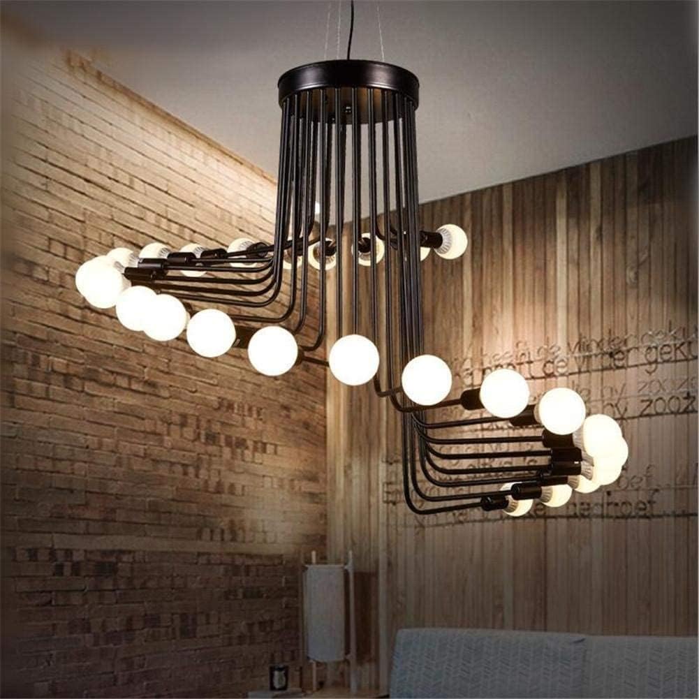 Retro Simple Pendant Chandelier Loft 26 Heads Spiral Staircase Black Wrought Iron Large Ceiling Lighting E27 Fixture for Bar Cafe Living Room Bedroom Hallway