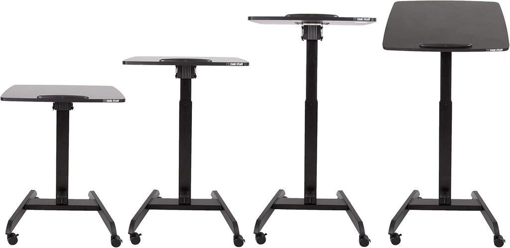 Stand Steady Multifunctional Mobile Podium Desk | Portable Sit to Stand Lectern with Pneumatic Height Adjustment & Tilting Desktop | Rolling Laptop Stand | Mobile Desk for School, Home, Office (Black)